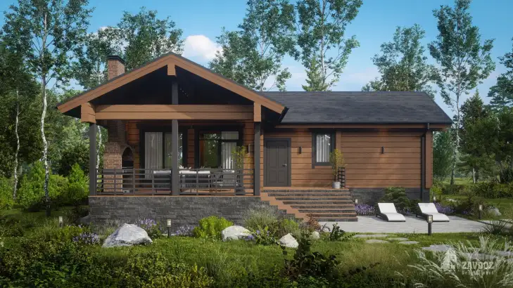 Проект бани из клееного бруса 6665 «Байкал». Вид прямо