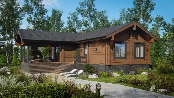 Проект бани из клееного бруса 6665 «Байкал». Вид сбоку