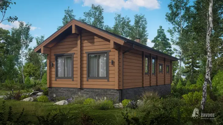 Проект бани из клееного бруса 6665 «Байкал». Вид с торца дома