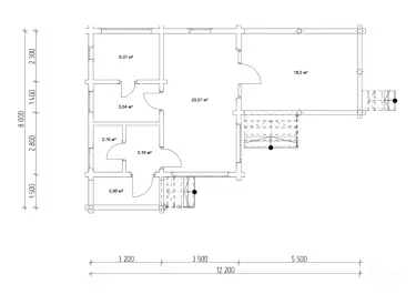 Планировка 1 этажа бани из клееного бруса «Эльтон»